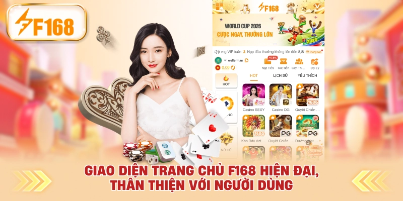 Giao diện trang chủ F168 hiện đại, thân thiện với người dùng